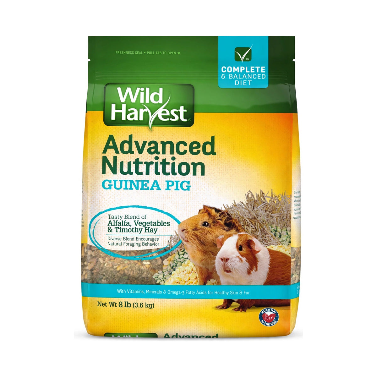 Wild Harvest Advanced Nutrition Guinea Pig Food 8 lb bag, complete and balanced diet with alfalfa, vegetables and timothy hay